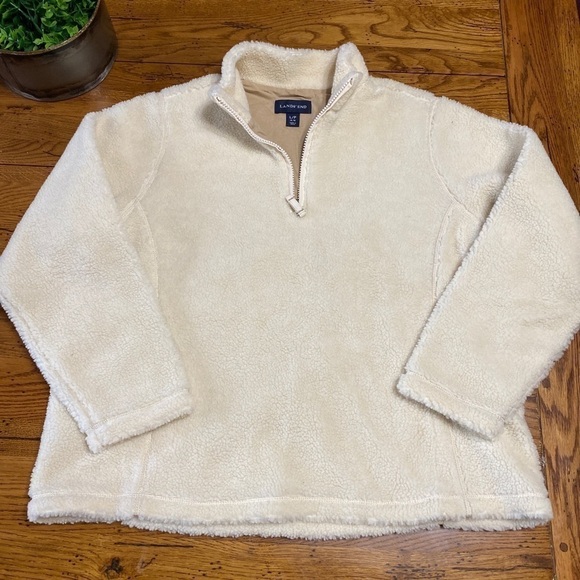 Lands’ End Fuzzy Fleece Pullover Women’s Size L Cream 1/4Buttons/snap. - Picture 2 of 6